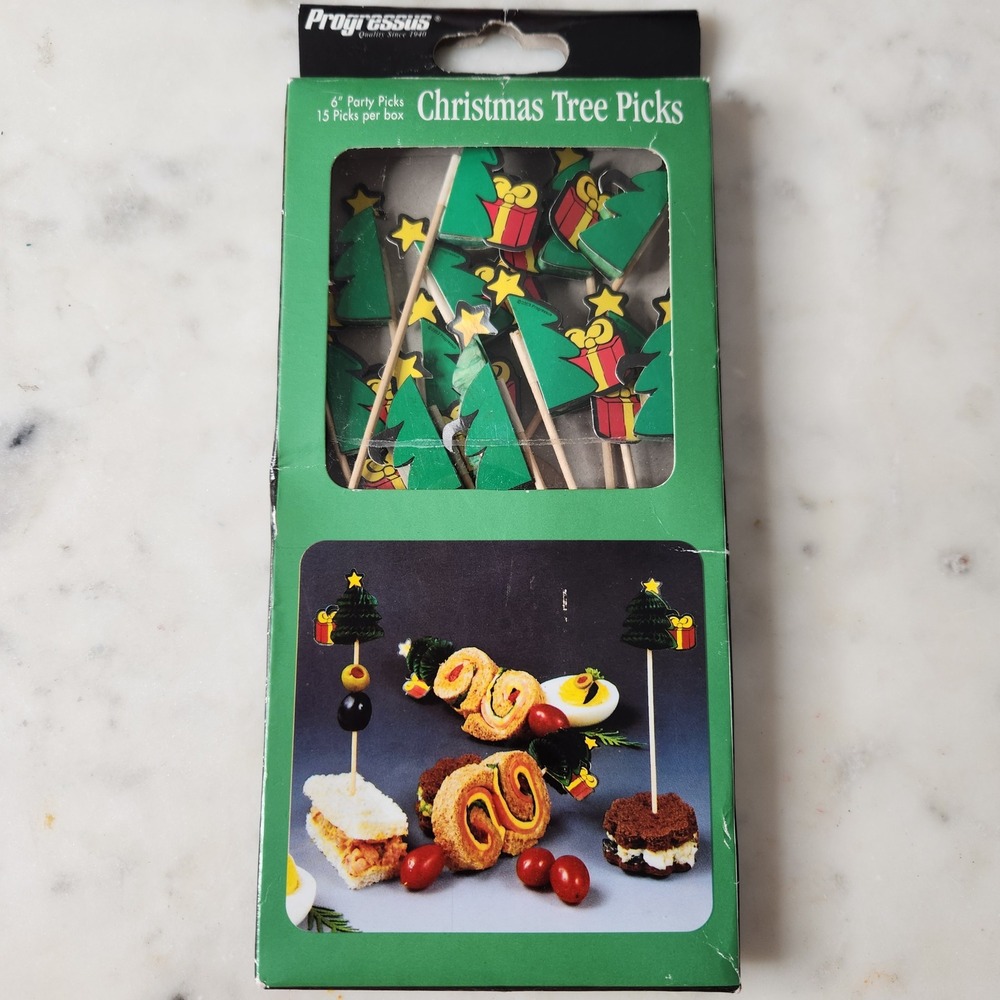 Progressus Honeycomb Vintage Christmas Tree Appetizer Picks Holiday 12 Ct *Read*